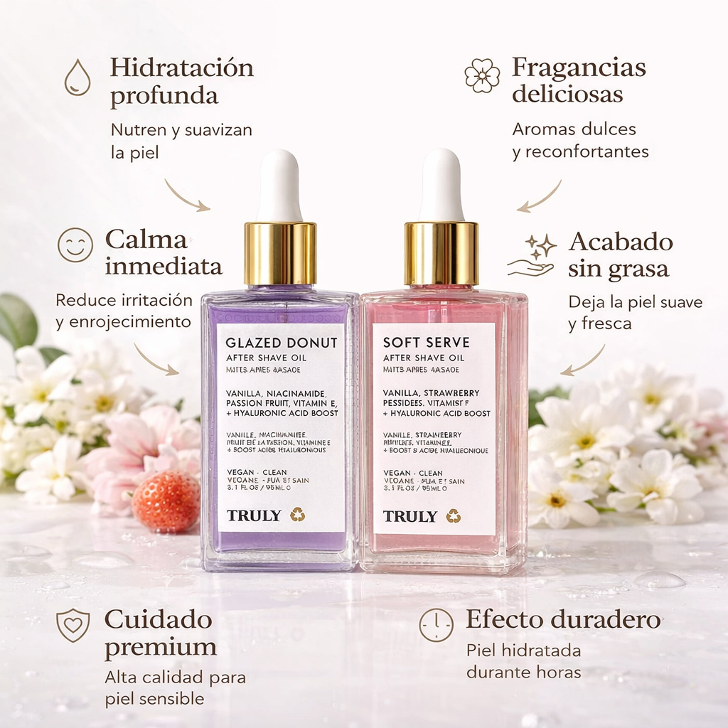 Combo 2x1 Truly Aceite Post Afeitado: Piel calmada, hidratada y deliciosamente perfumada