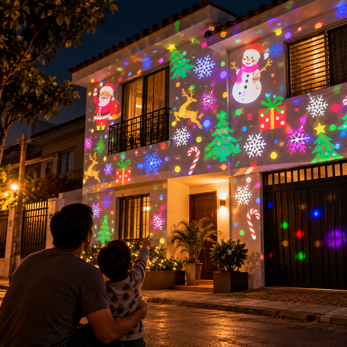 Proyector Navideño Mágico: enciende tu casa sin escaleras ni cables.