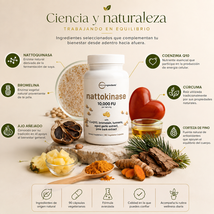 Frasco de cápsulas Nattokinase con CoQ10 para energía y equilibrio - JM Essential