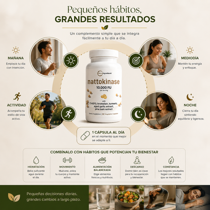 Modo de uso del suplemento Nattokinase cápsulas diarias - JM Essential