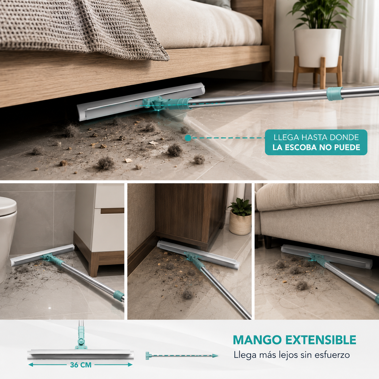 Escurridor Mágico 3 en 1: Arrastra agua, pelos y mugre sin agacharte