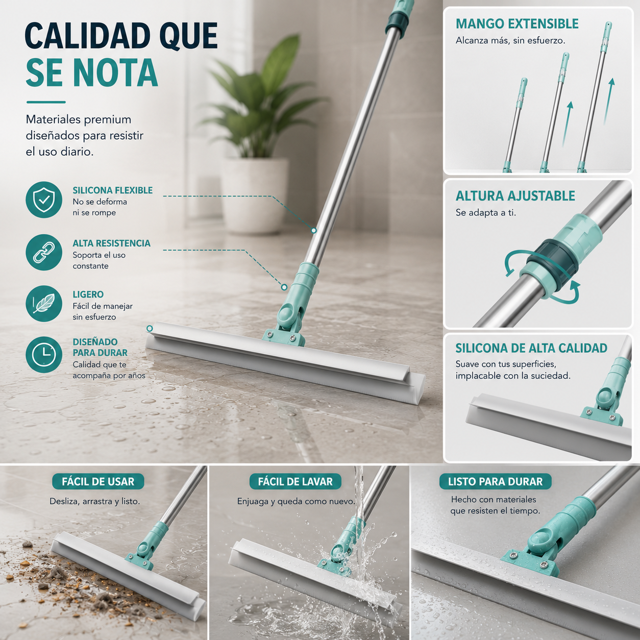 Escurridor Mágico 3 en 1: Arrastra agua, pelos y mugre sin agacharte